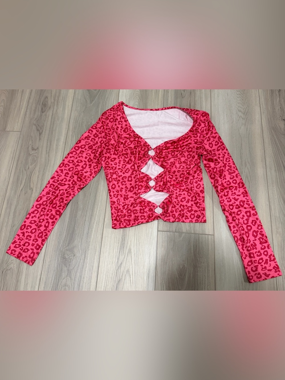 SHEIN Hot Pink Leopard Print Cutout Top